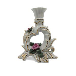 Dresden Rose Heart Candle Holder Pink Rose Germany